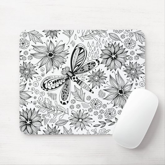 Libelle und Blume-Doodle Mousepad (Mit Mouse)