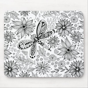 Libelle und Blume-Doodle Mousepad