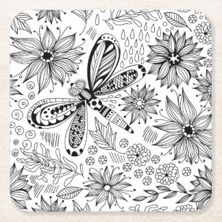 Libelle und Blume-Doodle Rechteckiger Pappuntersetzer