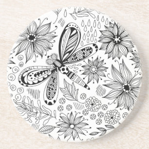 Libelle und Blume-Doodle Sandstein Untersetzer