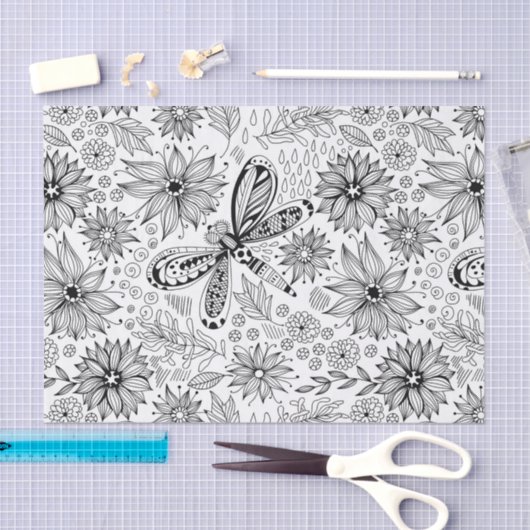 Libelle und Blume doodle Seidenpapier (Handwerk)