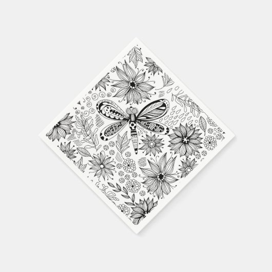 Libelle und Blume-Doodle Serviette (Ecke)