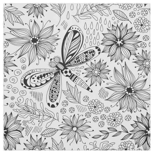 Libelle und Blume doodle Stoff (Muster)