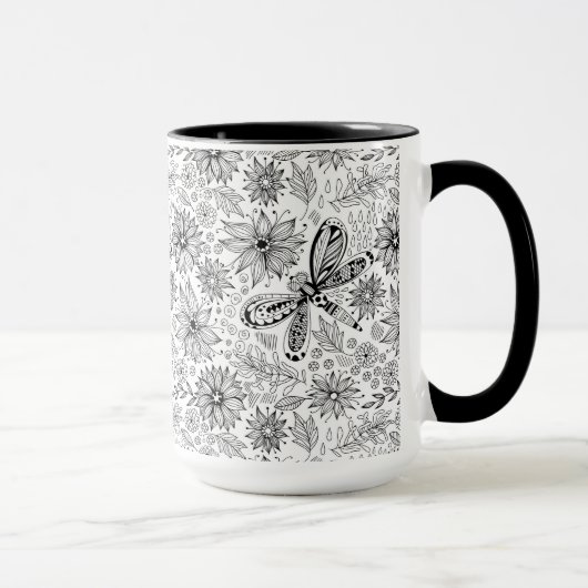 Libelle und Blume-Doodle Tasse (Rechts)