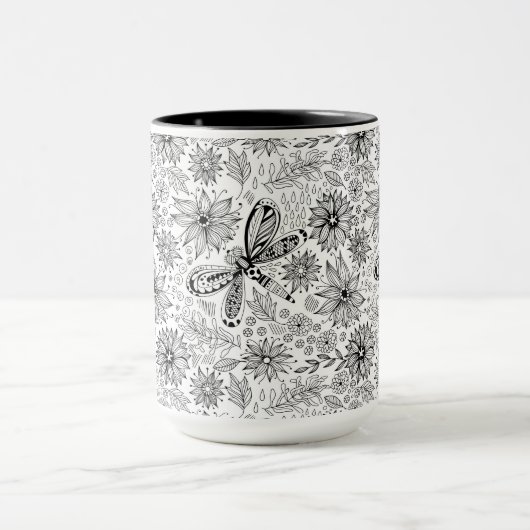 Libelle und Blume-Doodle Tasse (Zentrum)