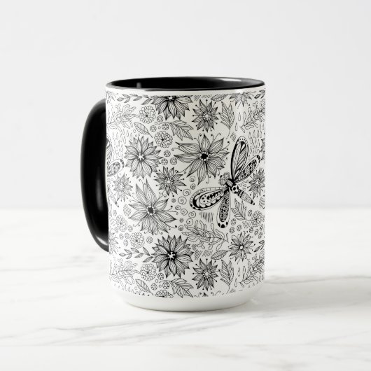 Libelle und Blume-Doodle Tasse (Vorderseite Links)