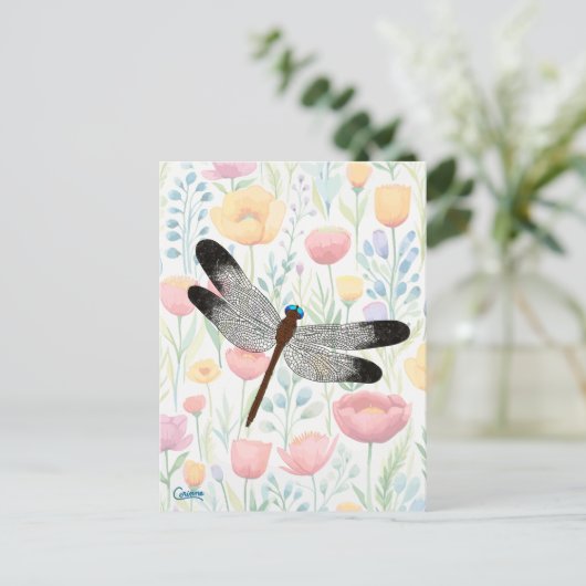 Libelle und Blume - Postkarte (Stehend Vorderseite)