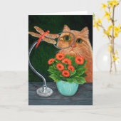 Libelle und Katze Karte (Gelbe Blume)