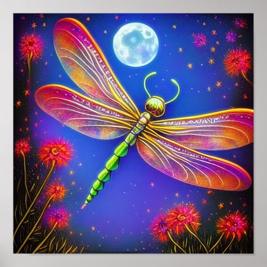 Libelle und Mond Poster (Vorne)