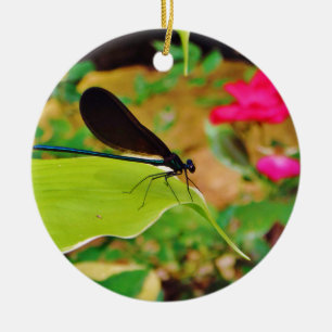 Libelle und Rose Keramikornament