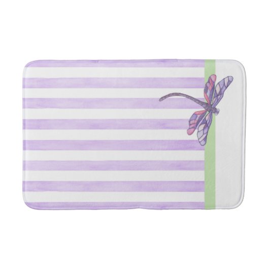 Libelle und violette Streifen Badematte (Vorderseite)