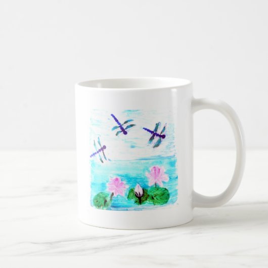 Libelle, Wasserlilie Blume Malerei Kaffeetasse (Rechts)