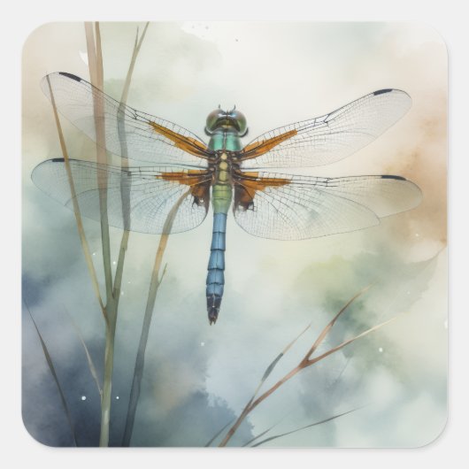 Libellen-Aquarell-Kunst Quadratischer Aufkleber (Vorderseite)