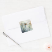 Libellen-Aquarell-Kunst Quadratischer Aufkleber (Umschlag)