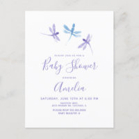 Libellen-Aquarell Lila Blau Baby Shower