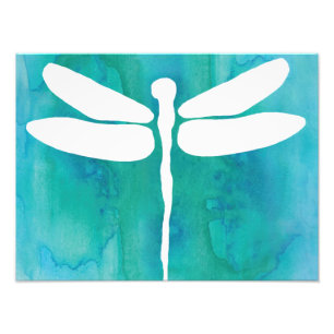 Libellen-Aquarell Weiß-Aquablau Libellen Fotodruck