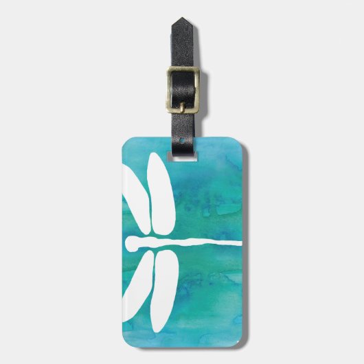Libellen-Aquarell-weiße Aqua-Blau-Libellen Gepäckanhänger (Vorderseite vertikal)