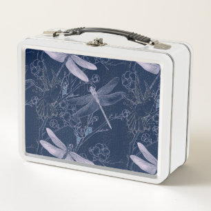 Libellen auf einer Navy-Metall-Lunchbox Metall Brotdose