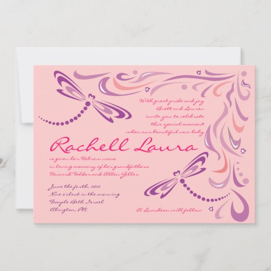 Libellen-Baby, das Einladung jüdischen Hebräer (Vorderseite)