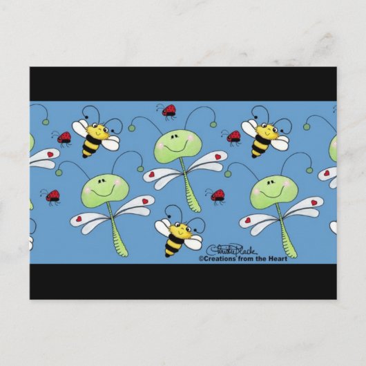 Libellen, Bienen und Ladybugs Collage Postkarte (Vorderseite)