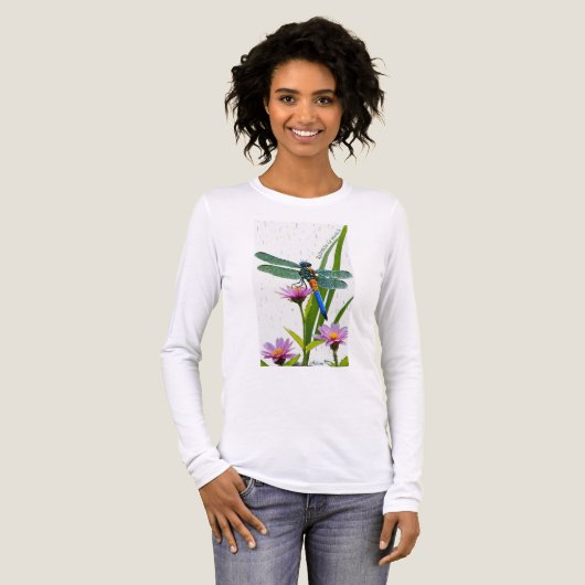 Libellen-Blumen-Langarmshirt Tri-Blend Shirt (Vorderseite voll)