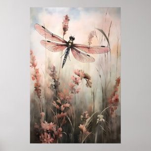 Libellen-Blumenfeld-Druck, Cottagecore-Küstenstil Poster