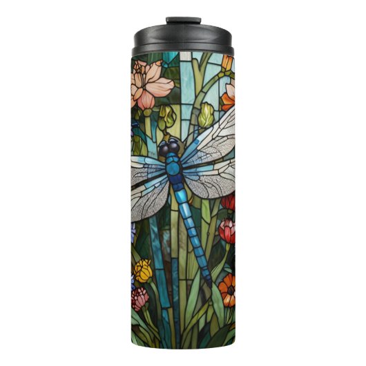 Libellen-Boho-Blumen-Botanik-Buntglas Thermosbecher (Vorderseite)