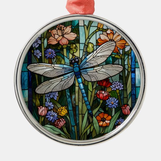 Libellen-Boho-Blumen-Botanik-Glasmalerei Ornament Aus Metall (Vorne)
