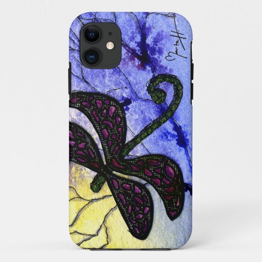 Libellen-Collage über Aquarell - blaues Gelb Case-Mate iPhone Hülle (Rückseite)