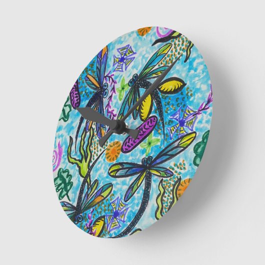 Libellen-Fantasie  Runde Wanduhr (Winkel)