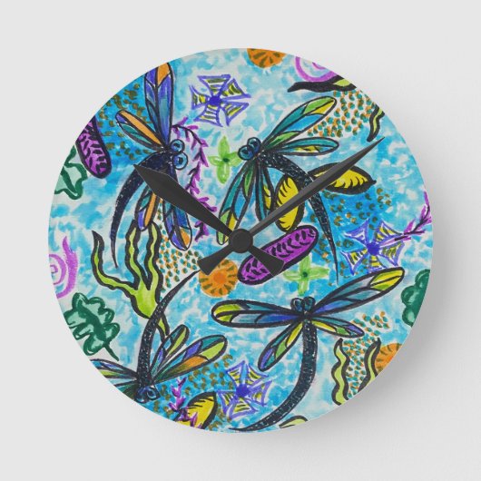 Libellen-Fantasie  Runde Wanduhr (Vorderseite)