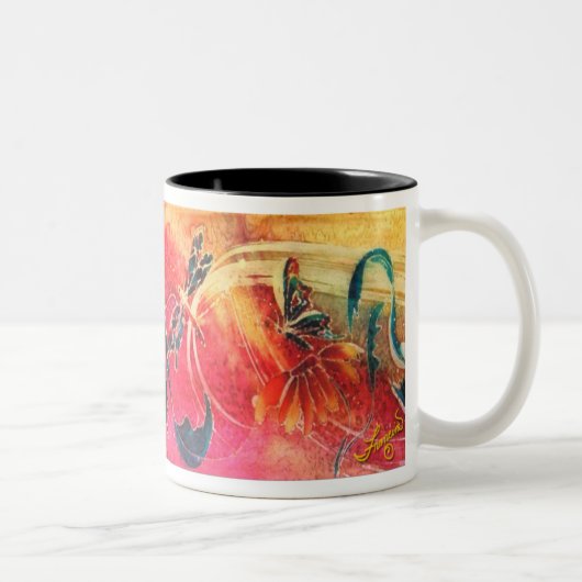 Libellen-Fantasie Zweifarbige Tasse (Rechts)