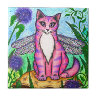 Libellen-feenhafte Katzen-Fantasie-Kunst-Fliese