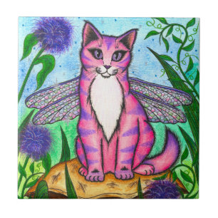 Libellen-feenhafte Katzen-Fantasie-Kunst-Fliese Fliese