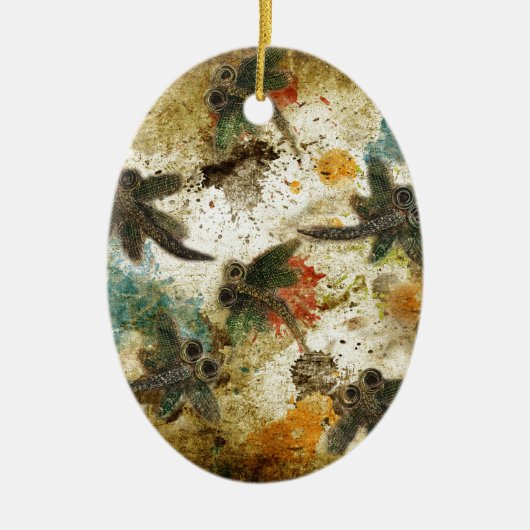 Libellen-Flitzen-rustikales Spritzen Keramikornament (Vorne)
