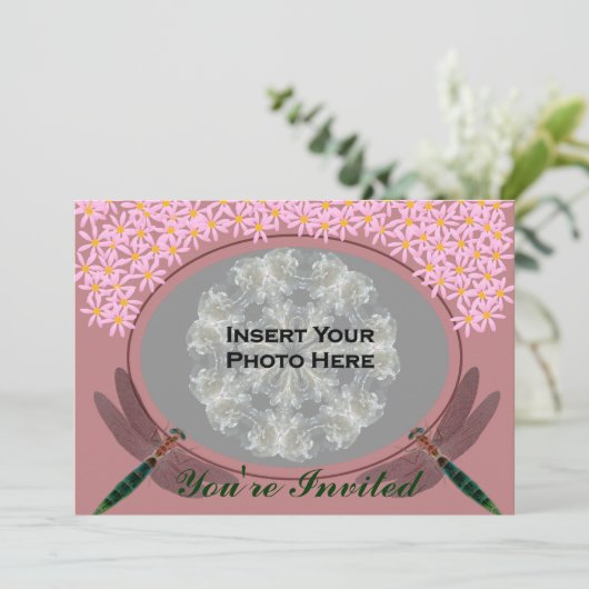 Libellen-Foto-Brautparty-Einladung Einladung (Stehend Vorderseite)