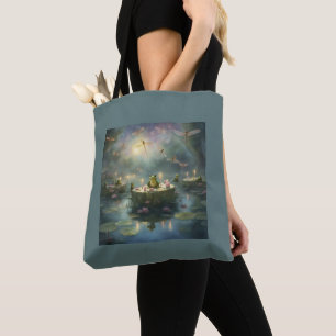 Libellen-Frosch-Seerosenblatt-Teich-Geschenktasche Tasche