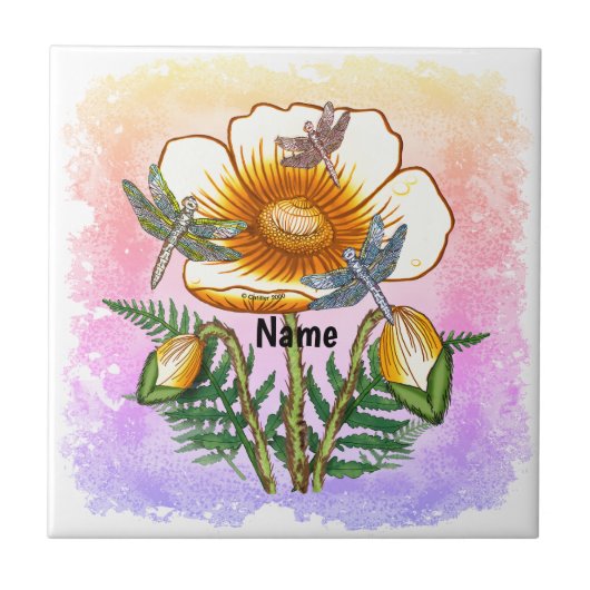 Libellen-Gelber Mohn Fliese (Vorderseite)