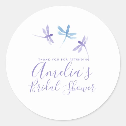 Libellen Handgemalt Lila Brautparty Runder Aufkleber (Vorderseite)