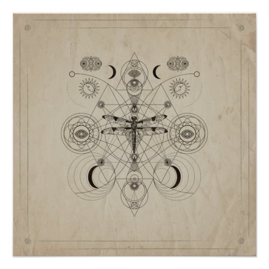 Libellen Heilige Geometrie Komposition Poster (Vorderseite)