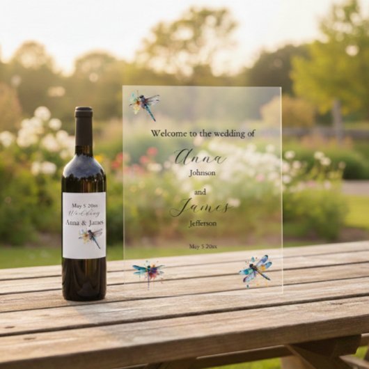 Libellen-Hochzeit-Save-the-Date-Aufkleber Weinetikett