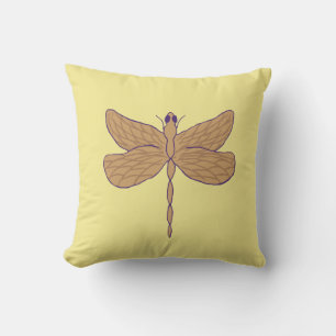 Libellen-Illustration Gelb und Beige Kissen
