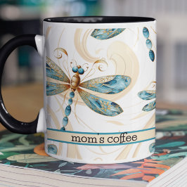 Libellen im Flugmuster in Aqua und Gold Tasse