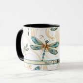 Libellen im Flugmuster in Aqua und Gold Tasse (Vorderseite Links)