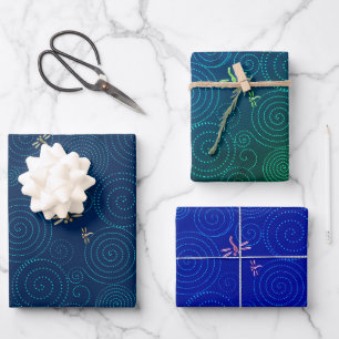 Libellen in den Papierblättern Geschenkpapier Set
