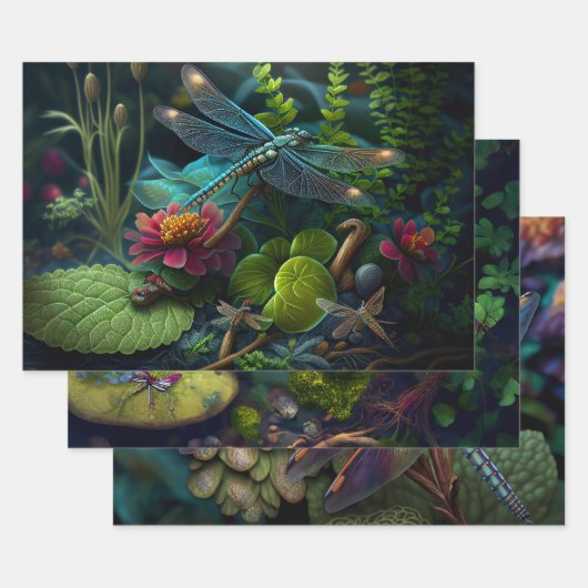 Libellen in farbenfrohen Gärten Geschenkpapier Set (Set)