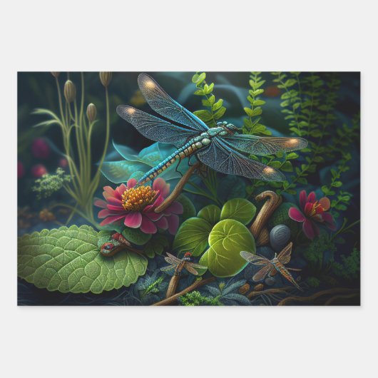 Libellen in farbenfrohen Gärten Geschenkpapier Set (Vorderseite 2)