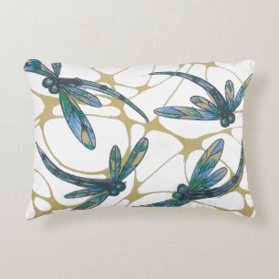 Libellen in Türkis und Smaragd auf Retro-Gelb-Groo Dekokissen