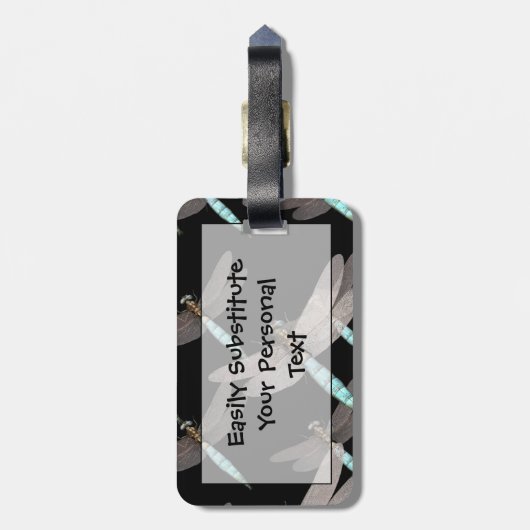 Libellen-Luftwaffe auf Schwarzem Gepäckanhänger (Rückseite vertikal)