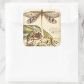 Libellen mit Blätter und Obst Quadratischer Aufkleber (Tasche)